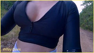 Wifey public cleavage flashing in a tight shirt with perfect tits