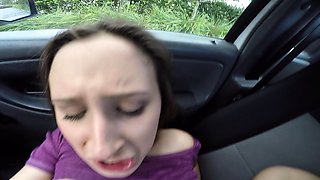 Amateur brunette sucks huge cock POV