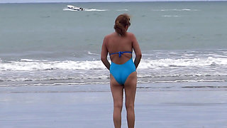 Stepson for the first time has sex with beautiful stepmother on the beach
