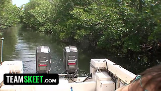 This Girl Sucks - Petite teen strips off her clothes and sucks on her guy friends cock by the dock