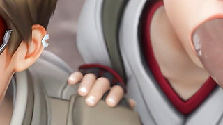 Tracer & Kiriko - Sharing Dick, Blowjob & Cowgirl Riding 3D Porn Overwatch