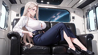 Blonde Teacher! The Fatal Seduction Under an Open White Shirt, lazily leaning on the classroom desk.