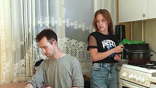 Tight girl is going to cuck her man with his own stepfather