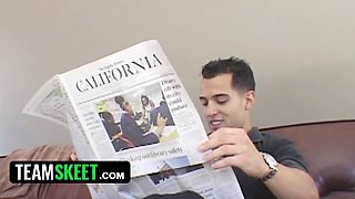 Fantastic red haired young gets her ass lubricated up and pounded by sport instructor
