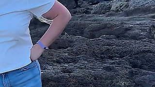Peeing in Tight Jeans on the Beach