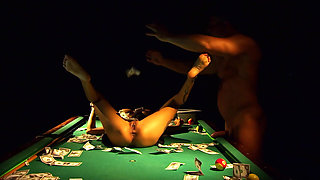 Hot Pool Table Gangbang with Pole Dancing Tease