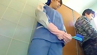 Asian toilet attendant cleans wrong part2