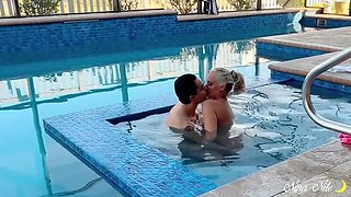 Milf Nina Nite Blowjob Poolside with Big Natural Tits BBW