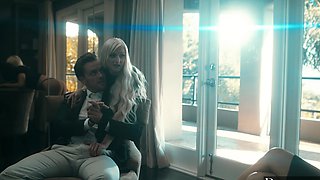 Two cute girls are having a rest on the bed with two young guys