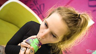 Alt Blonde Girl with Tattoos Masturbate with Crazy Toys