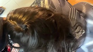 Nerdy girl finally fucked by a long cock, both in Spiderman costumes