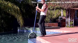 American Petting - Outdoor Pool Hot Boy Titty Gives It To Busty - Richelle Ryan And Dayton Rains