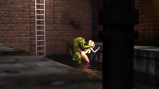 Sexy blonde gets fucked hard by a green monster