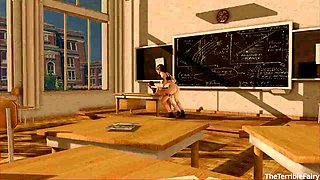 Shemale teacher fucks hardcore with her female student in cartoons