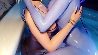 Big Breast Thicc Fat Ass Widowmaker Passionately Kisses Slutty Ass Ashe in a Pool