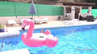 Linda Del Sol Strips and Plays For You in the Pool