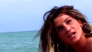 Beach threesome with two hoes