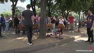 Adorable 18 Year Old Is Made To Crawl On Her Knees, Suck Cock, And Get Ass Pounded In Public - Kink