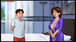 Summertime Saga Part 23 By DarkCookie - Hot milf caught him masturbating right in Her Bed and help him to cum well