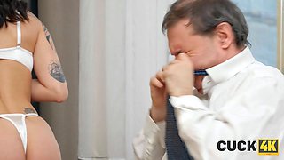 Cuck4k. petite laTina Brunette likes a cruel fuck in front of her spouse