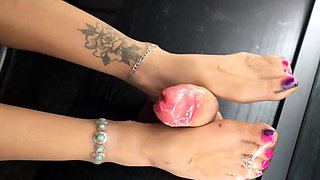Goddess Dizzy - Nylon Dildo Footjob