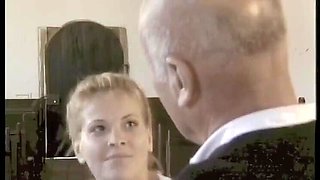 Blonde Busty Italian Girl Blowjob and Doggy Style with Priest Cumshot