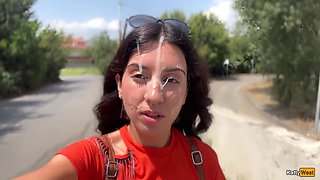 Public Blowjob In The Bushes With Stranger And Crazy Cumwalk Covered In Cum - Katty West