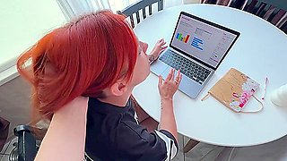 Cum On My Redhead Stepmoms Tits In The Kitchen After She Asked Me To Help Her With Her Work