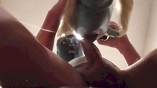 MILF with Blonde Pigtails Sucks Cock and Cums in Mouth