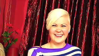 Short-haired German blonde does her first sex casting