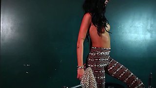 Nervous teenager showing her nipple piercegs