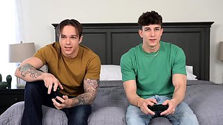 Insatiable stepmommy gets spitroasted in threesome