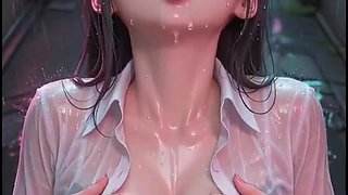 Nice Japanese three dimensional anime dame flaps you to her in the alley in the rain