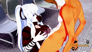 Furry hentai featuring zebra and fox in a wild yiff scene