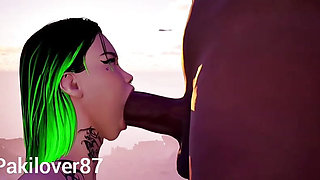 Big Black Cock Fucks Tattooed Babe with a Great View 3D Animation
