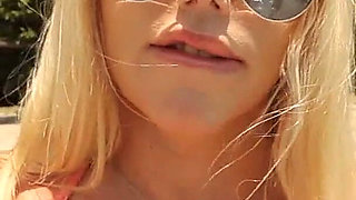 Busty Blonde Bbws Karen Fisher and Sam 38G Outside in the Pool!