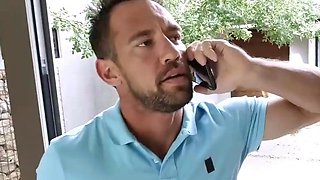 Busty girl gives him a deep blowjob
