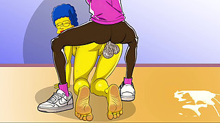 Wife Cheats on Her Husband with a Fitness Trainer. Cartoon. Simpsons Parody