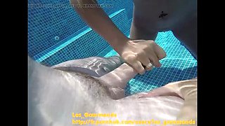 Hot MILF Fucked in Pool with Buttplug, Big Cumshot
