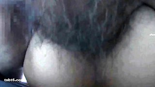 Busty curly brunette with big boobs fucks on couch