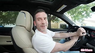 Slutty hitchhiker with small tits pays for a ride with her tight pussy and wet pussy