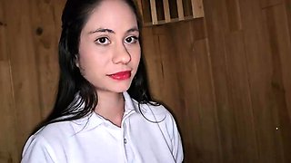 Tutor makes colegiala deepthroat and pound her -