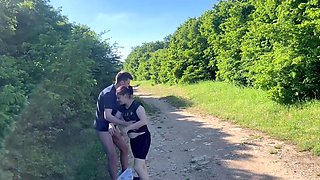 Amateurs decided to have anal sex on a trail in the woods