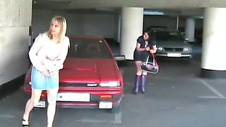 Pissing on a parking lot