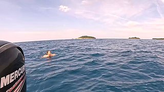 Nude Skinny Dipping in the Open Sea