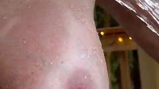 Busty curly brunette with big boobs fucks on couch