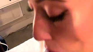 Blonde facial loving babe pov blowjob and licking balls