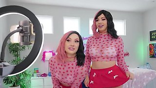 Anime lovers Jazmin Luv & Bella Luna fuck their ugly fan