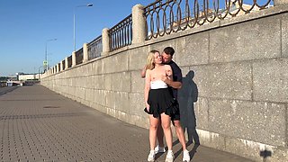 Blonde Hoe Fucks In Public On The Embankment!