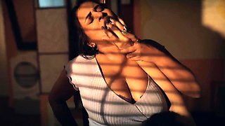 Beautiful Brunette Big Boobs Rides Fake Cock